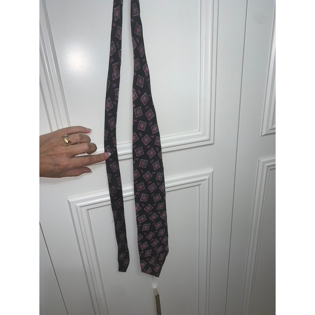 Andhurst Men's Designer Silk Tie Black with Red & Blue Geometric Pattern