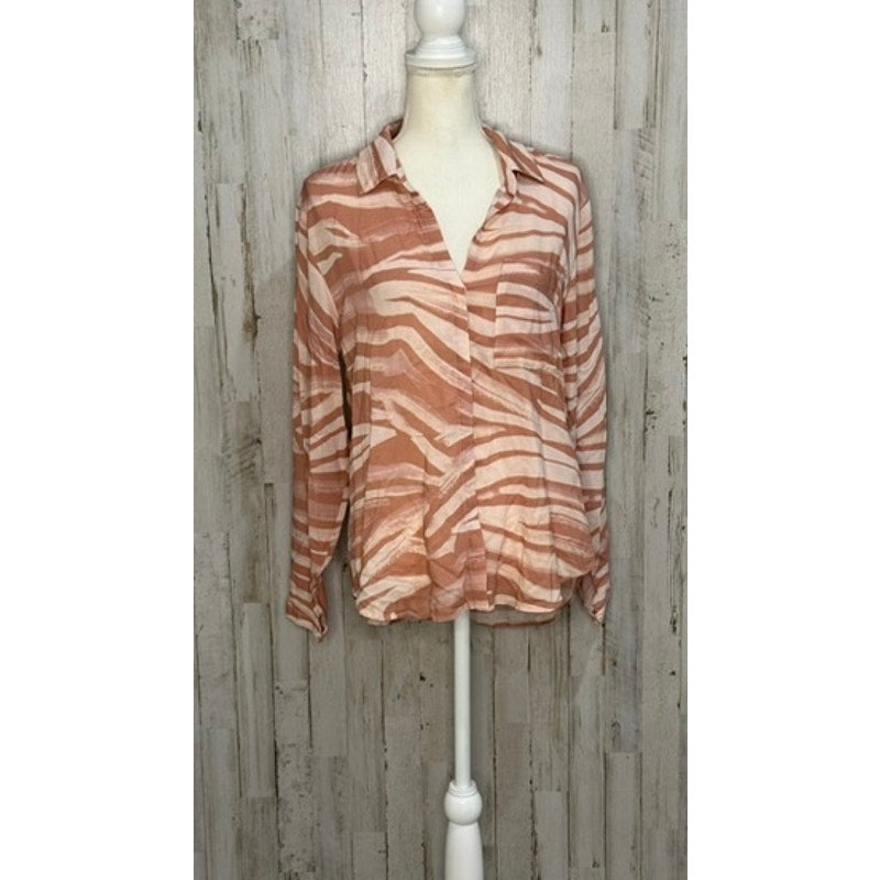 Cloth & Stone Women's Small Pink Zebra Print Button-Down Shirt Long Sleeve