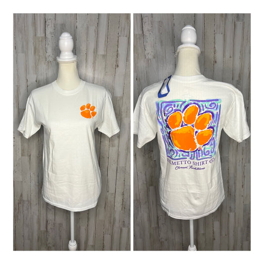 Clemson Tigers NCAA White Graphic Paw Print Short Sleeve T-Shirt - Youth Large