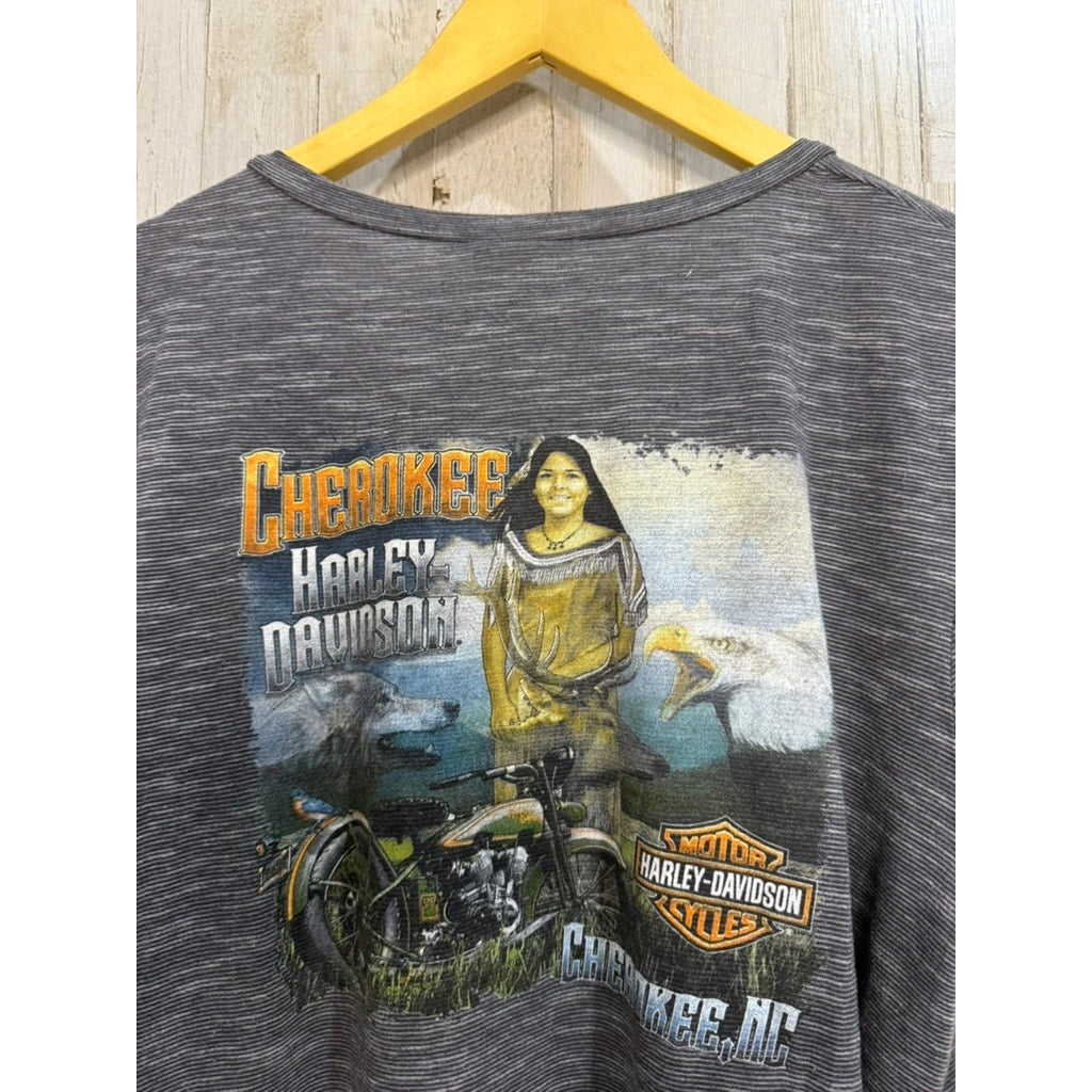 Harley-Davidson Women's XL Gray V-Neck T-Shirt Vintage Cherokee NC