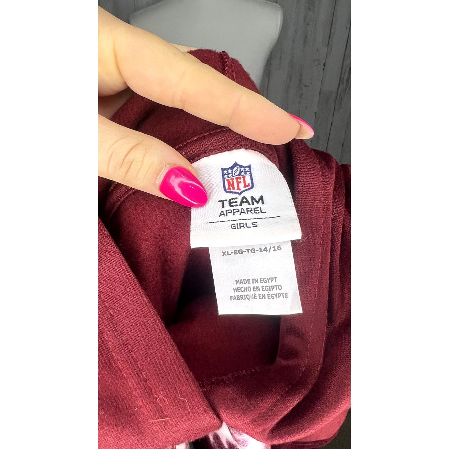 NWT Girls Washington Commanders NFL Burgundy Hoodie XL (14/16) Long Sleeve