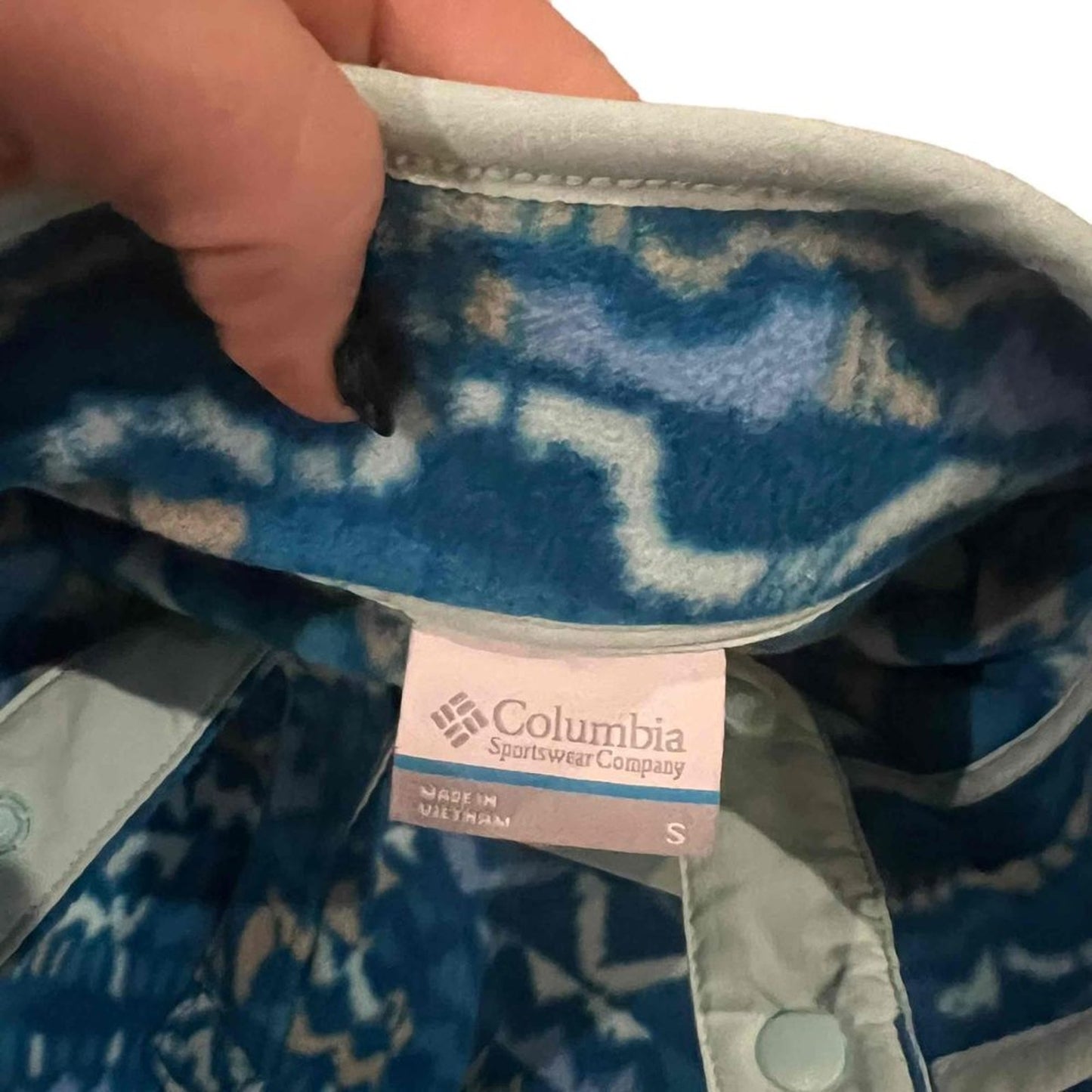Columbia Womens Jacket Size Small Blue Aztec Tribal Fleece Pullover Half Snap