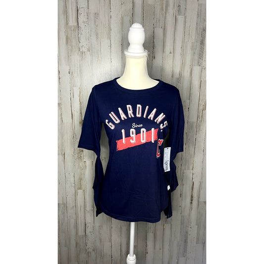 NWT Touch Stadium Women's Medium Cleveland Guardians Navy Elbow Slit T-Shirt