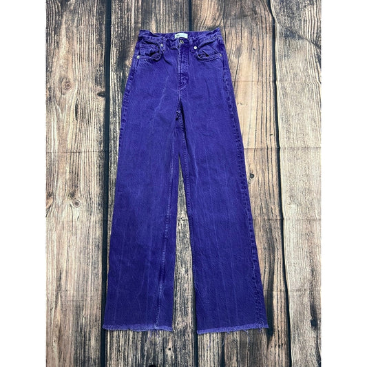 Zara Women's Size 2 High Rise Wide Leg Purple Frayed Hem Jeans