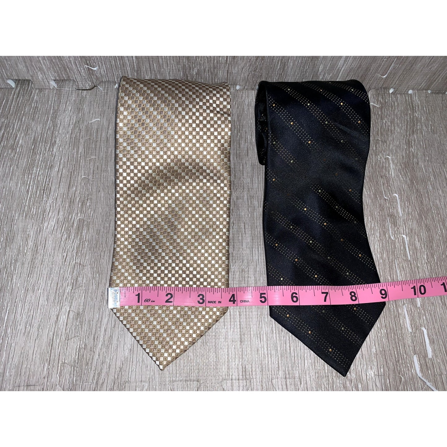 Claiborne Men's Silk Tie Set Tan Checkered & Black Pattern 2 Piece