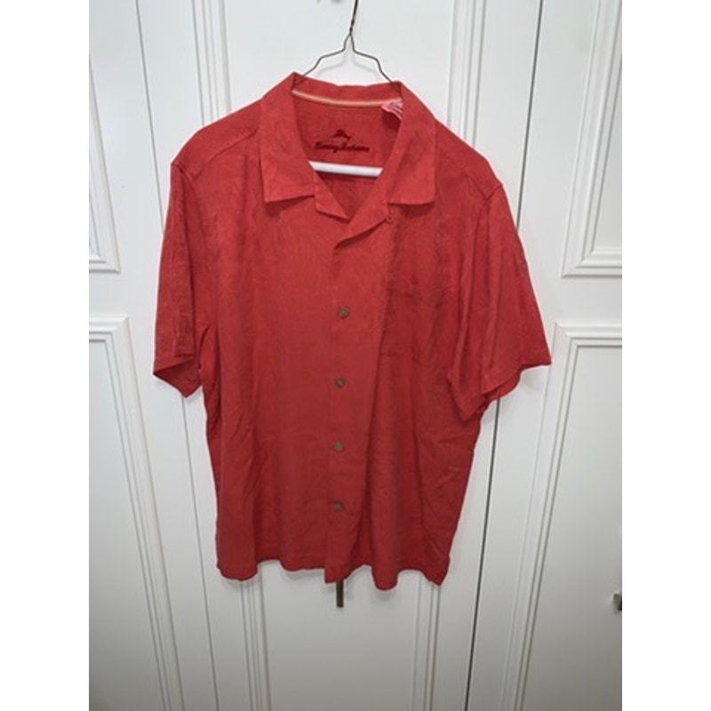 Tommy Bahama Men's XL Red Silk Short Sleeve Button-Up Shirt Casual
