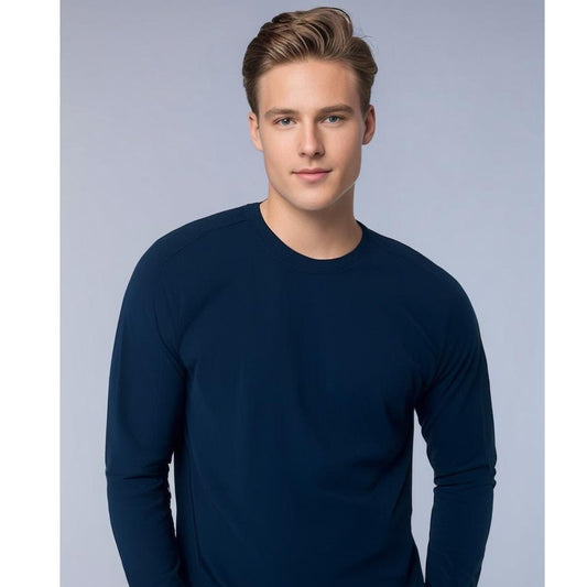 Free Country Men's Large Navy Long Sleeve Fleece Pullover Crewneck Sweatshirt