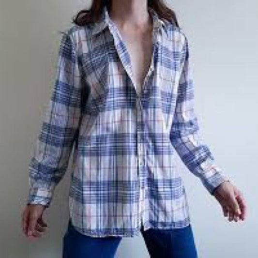 Talbots Womens Size L White/Pink/Blue Plaid Button-Up Shirt