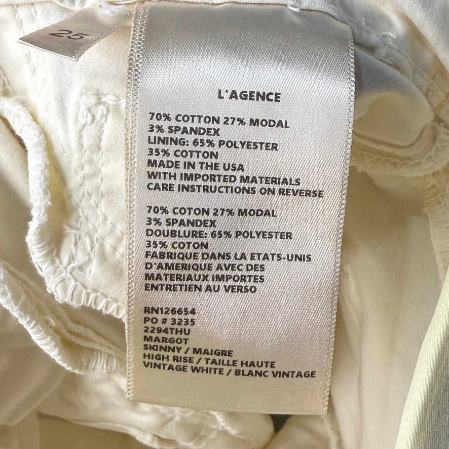L'AGENCE Margot High Rise Skinny Jeans Vintage White Size 25 Women