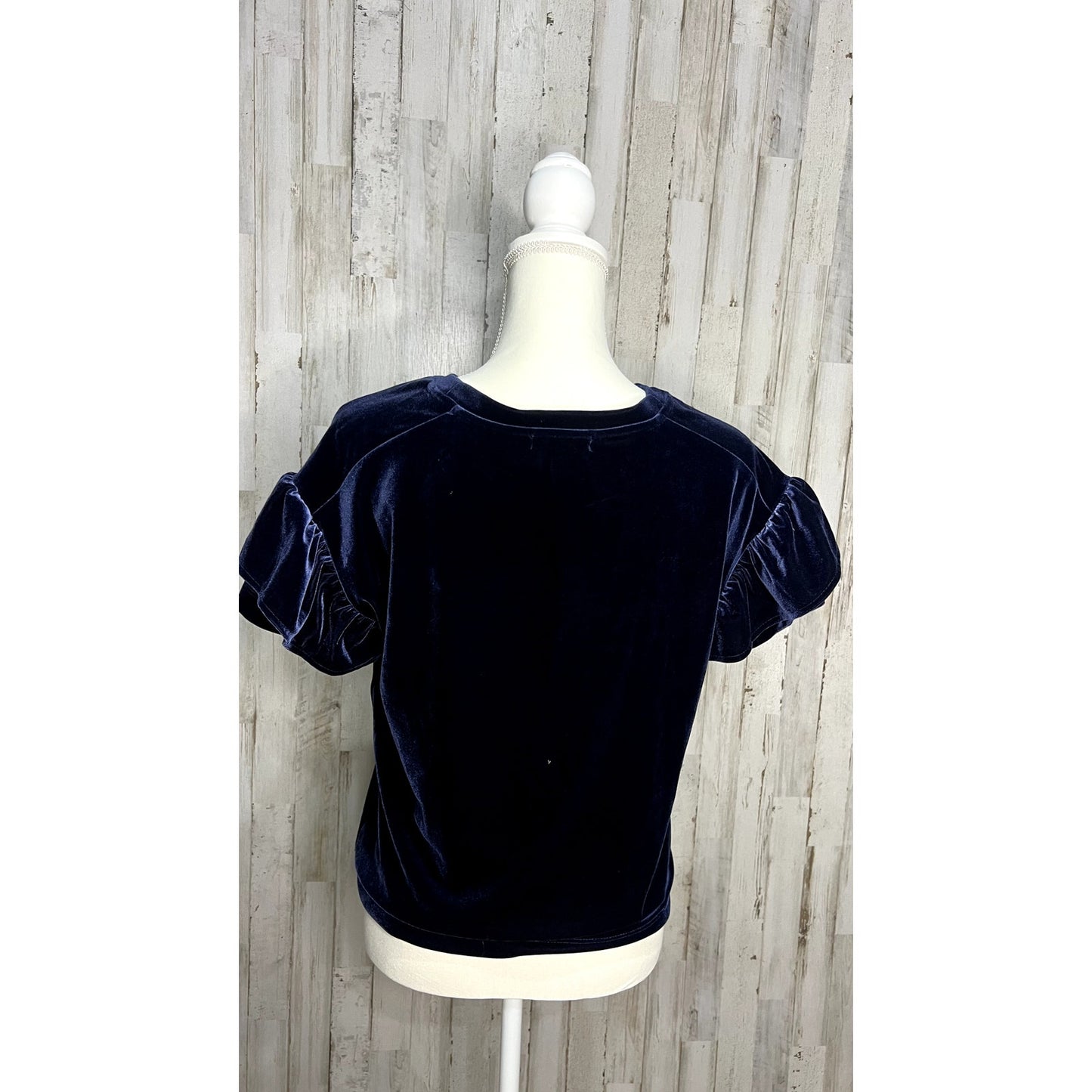 Madewell Women's XS Blue Velvet Ruffle Sleeve Tee Casual Fall Top