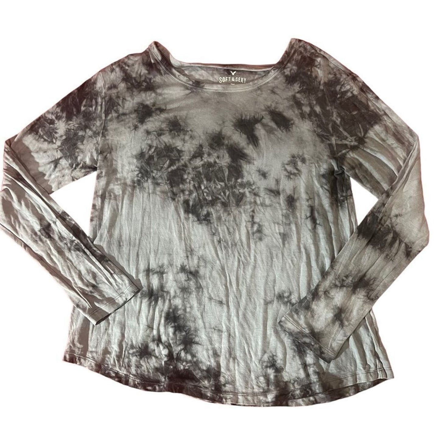 American Eagle Gray Soft & Sexy Black Tie Dye Long Sleeve Top Size Medium