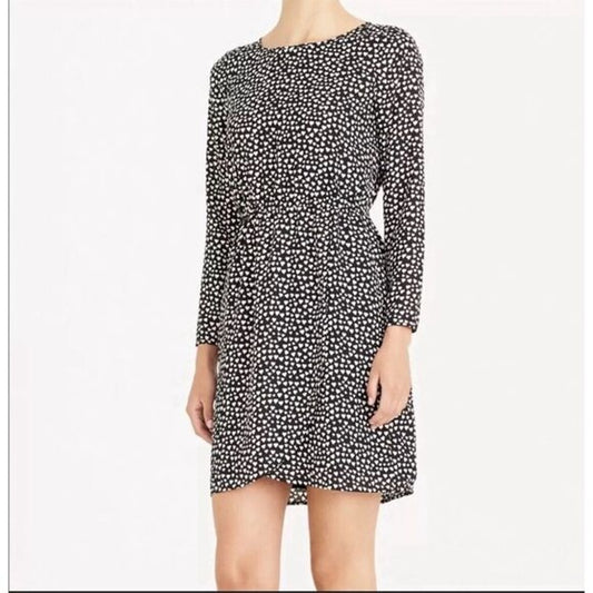 J. Crew Mercantile Women's Size 8 Black Long Sleeve Tulip Hem Heart Print Dress