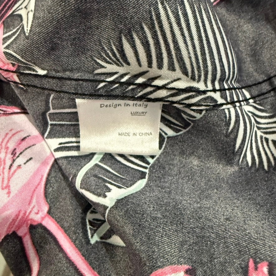 Men's 4XL Flamingo Love Hawaiian Shirt Black Short Sleeve