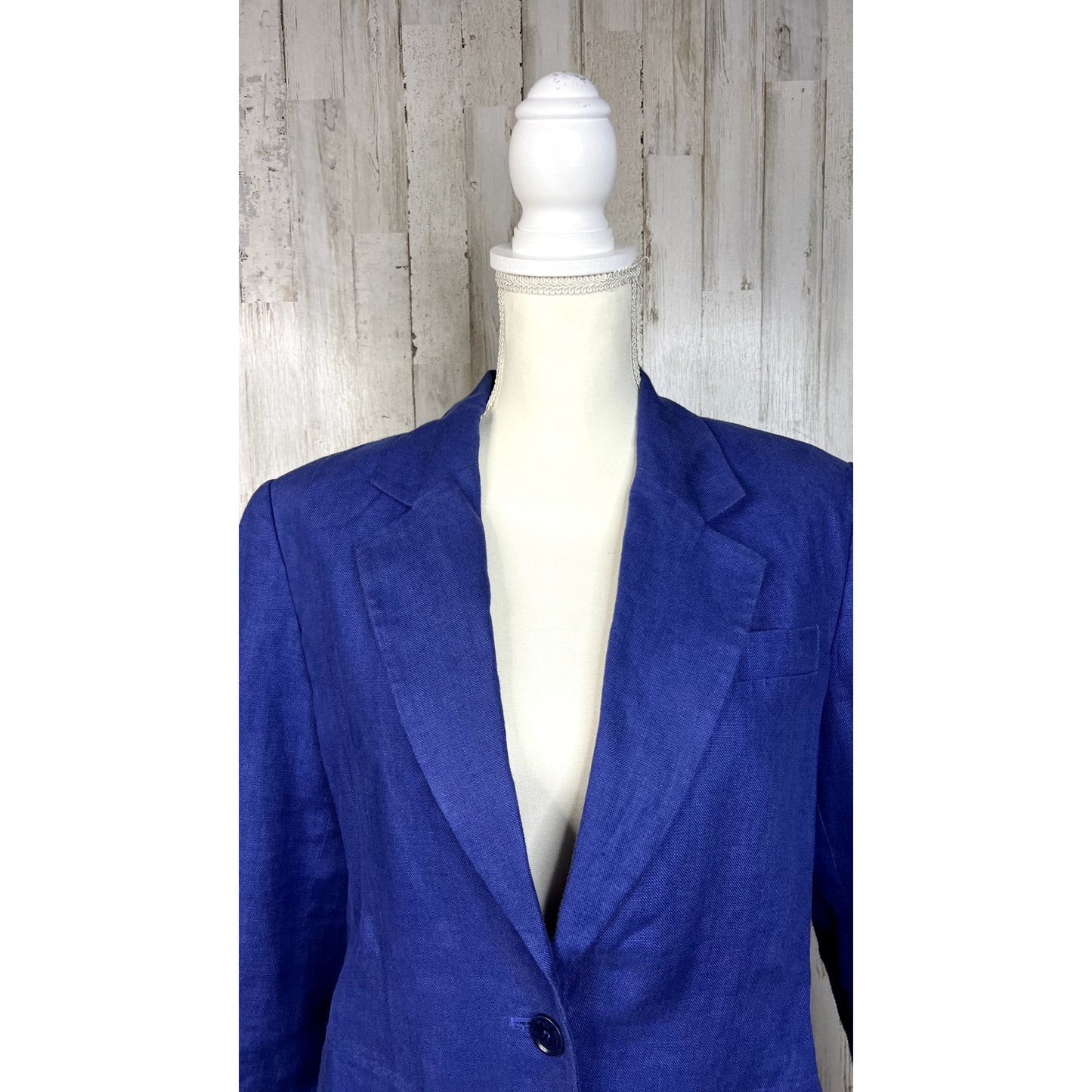 Talbots Petite Women's 8 Blue Irish Linen Business Casual one Button Blazer