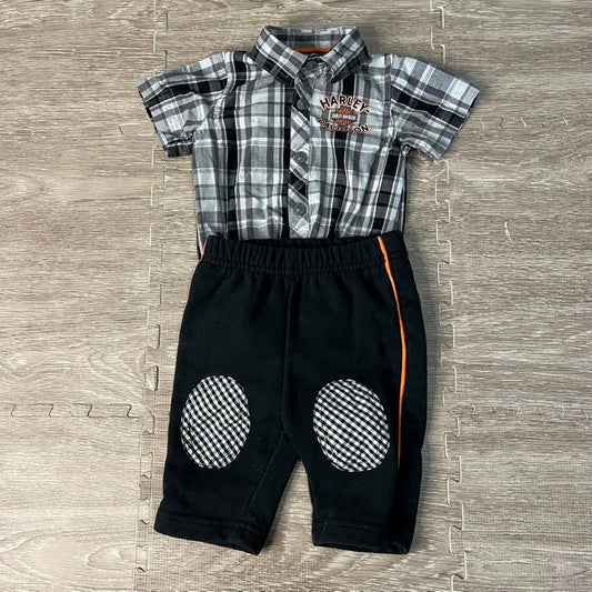 Harley-Davidson Baby Boys' 0/3 Months 2-Piece Plaid Shirt & Pant Set