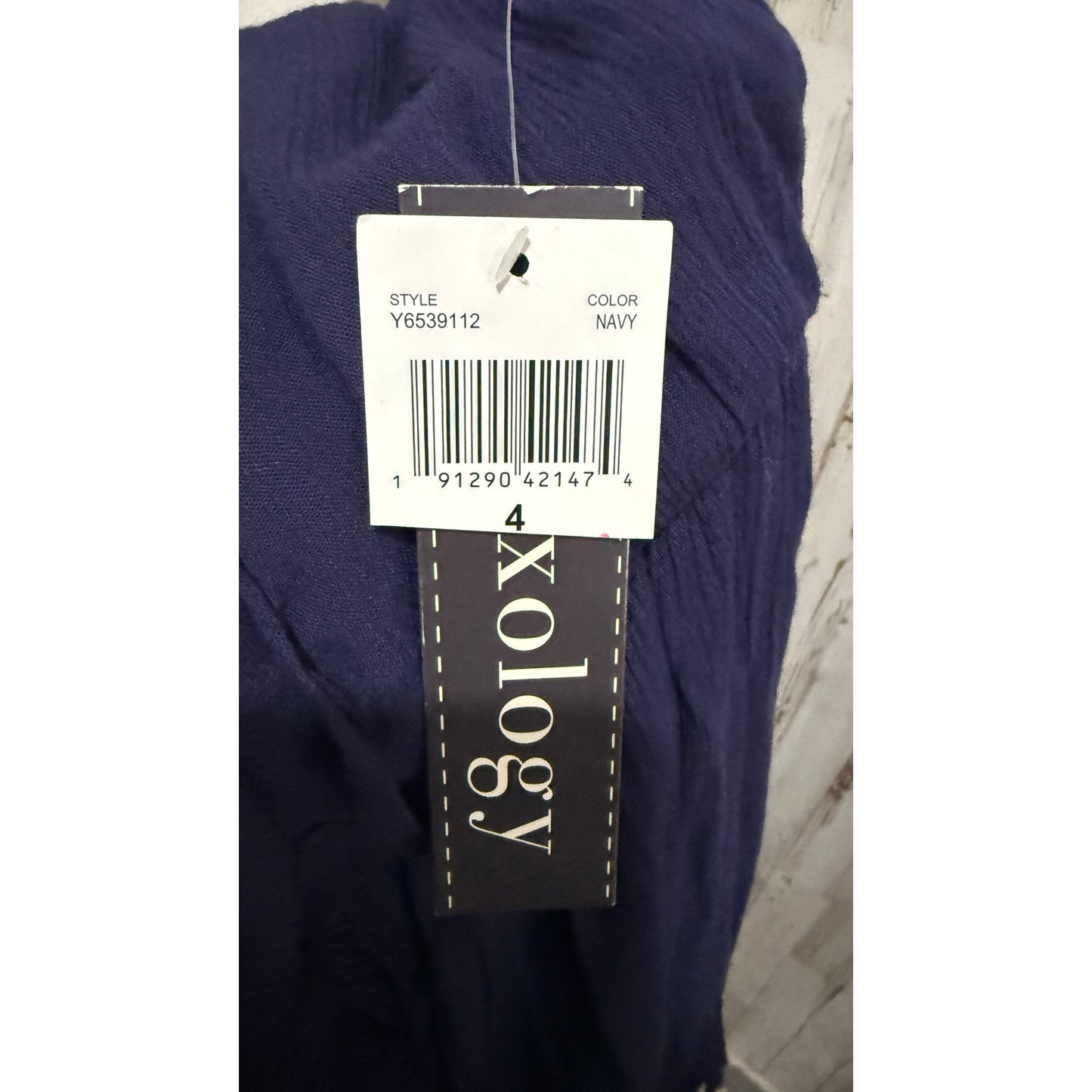 NWT Luxology Dress Womens Size 4 Navy Blue Lace Overlay Spaghetti Strap Midi