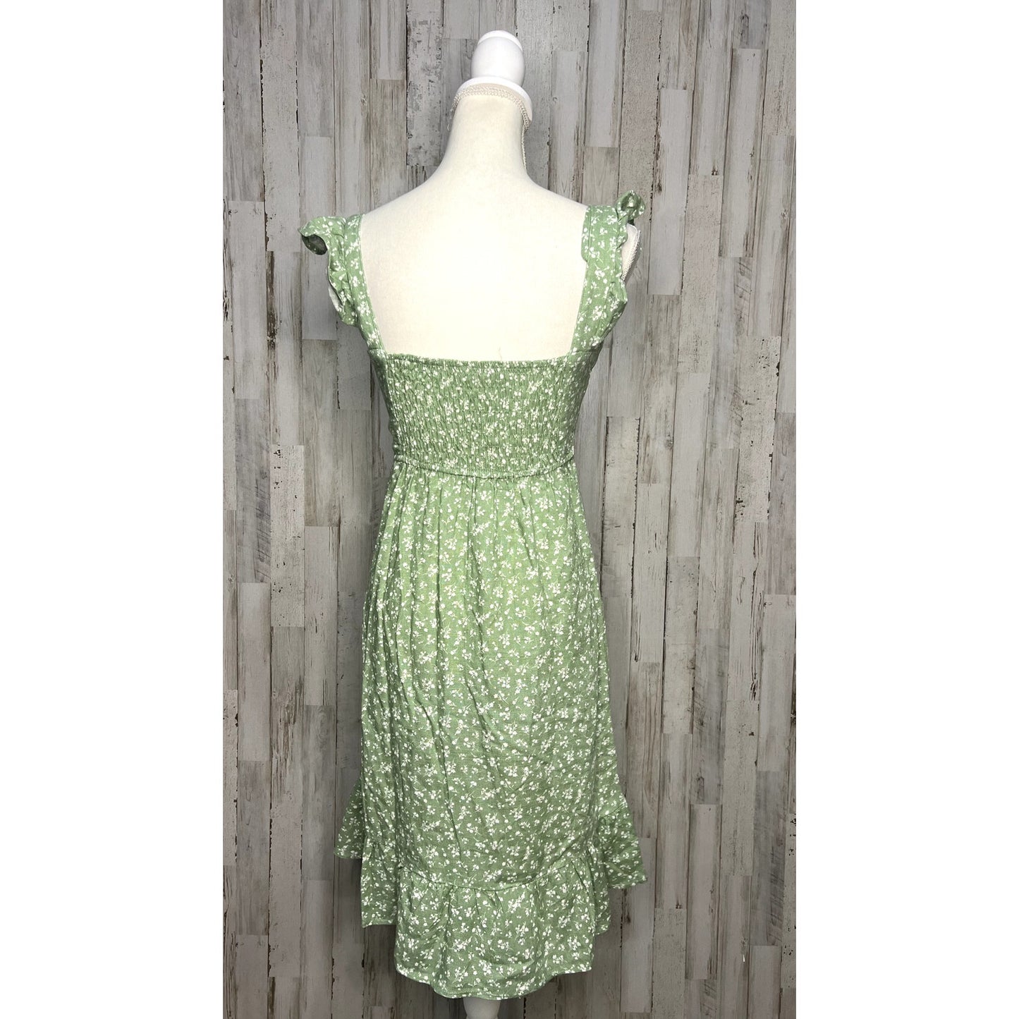 Monteau Women's Small Green Floral Button-Up Midi Dress Casual Spring