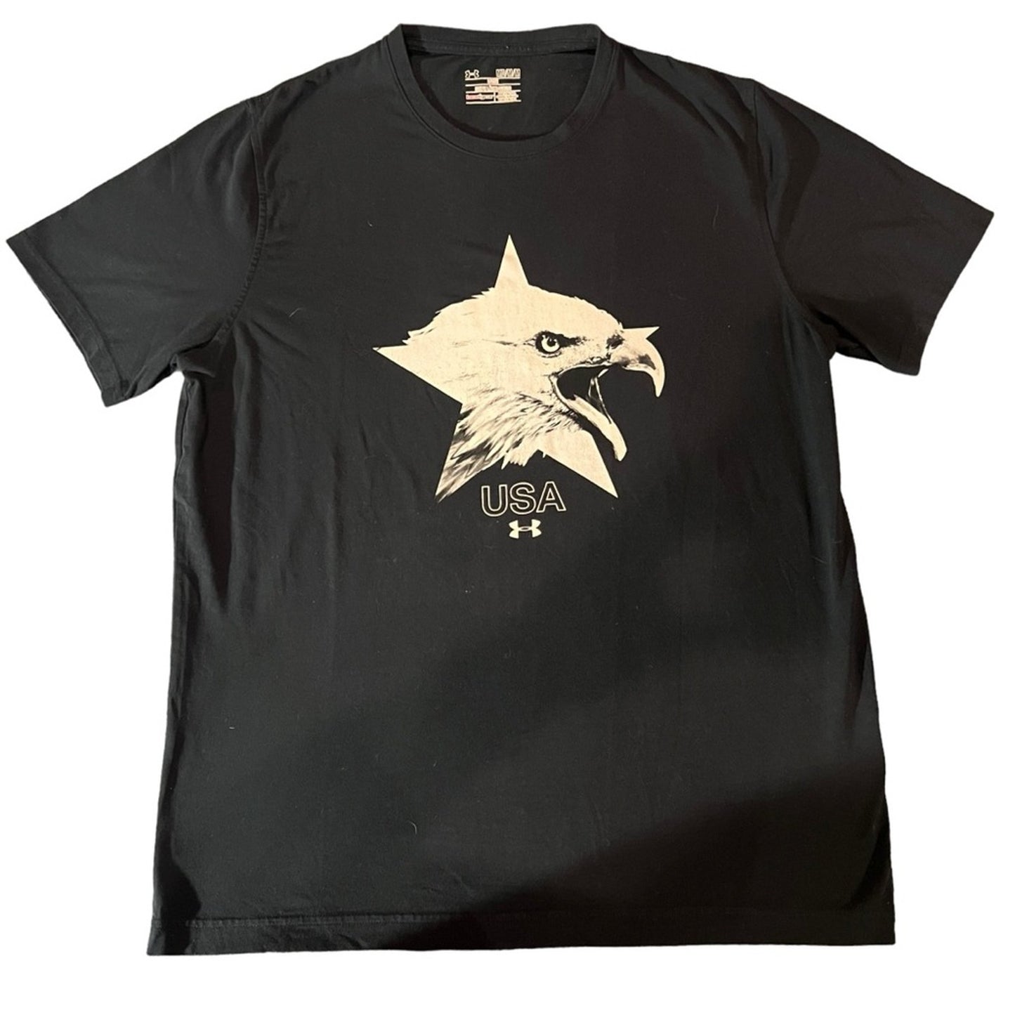 Under Armour UA Freedom T-Shirt Mens Medium Black USA Eagle Graphic HeatGear