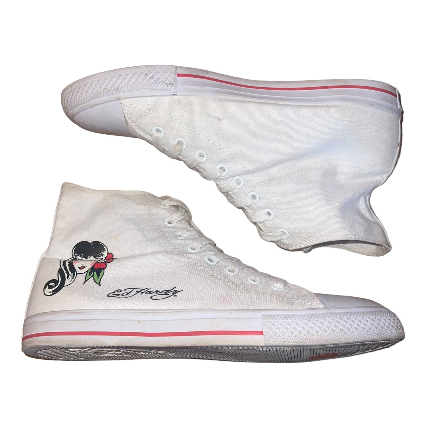 Converse X Ed Hardy White Tattoo Rose Graphic Print High-Top Sneakers Women's 9