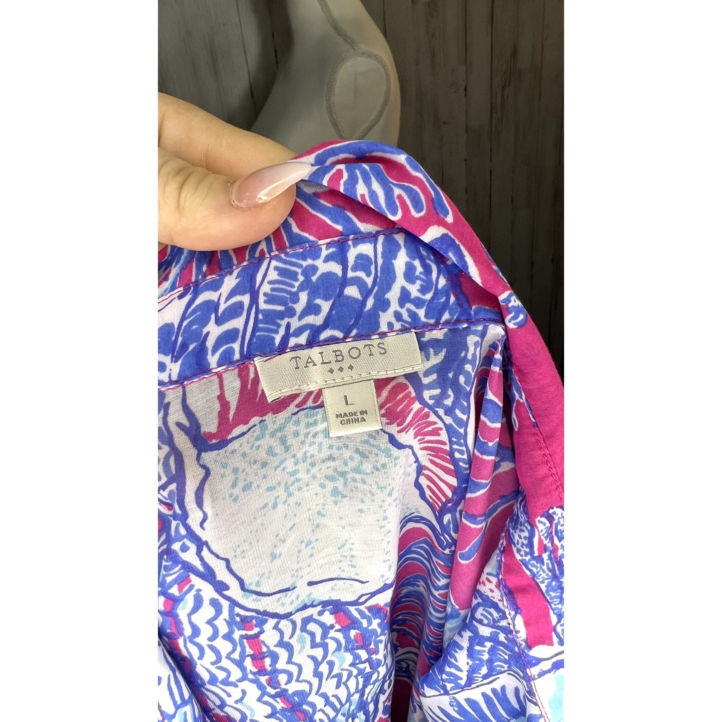 Talbots Women's Size Large Pink Blue Seashell Print Tunic Swim Cover Up