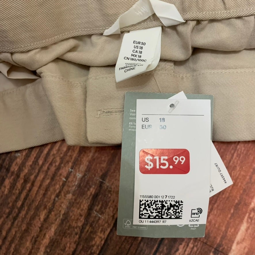 NWT H&M Pants Womens Size 18 Beige High Rise Straight Leg
