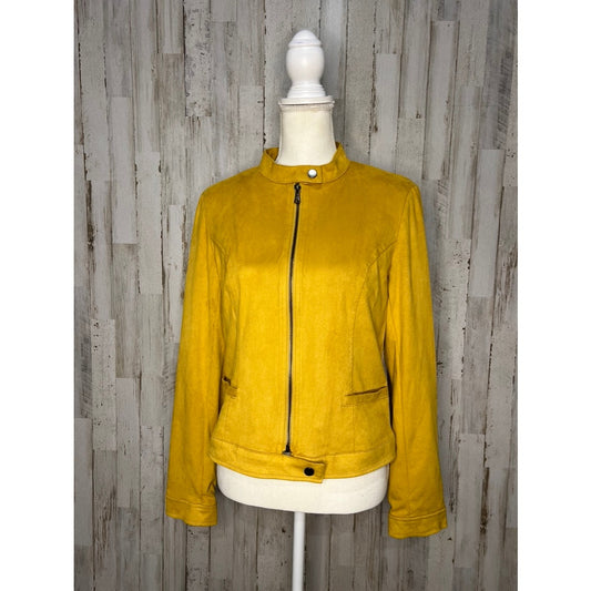 NWT Coffee Shop NY Women's Biker Jacket Medium Mustard Yellow Faux Suede Zip