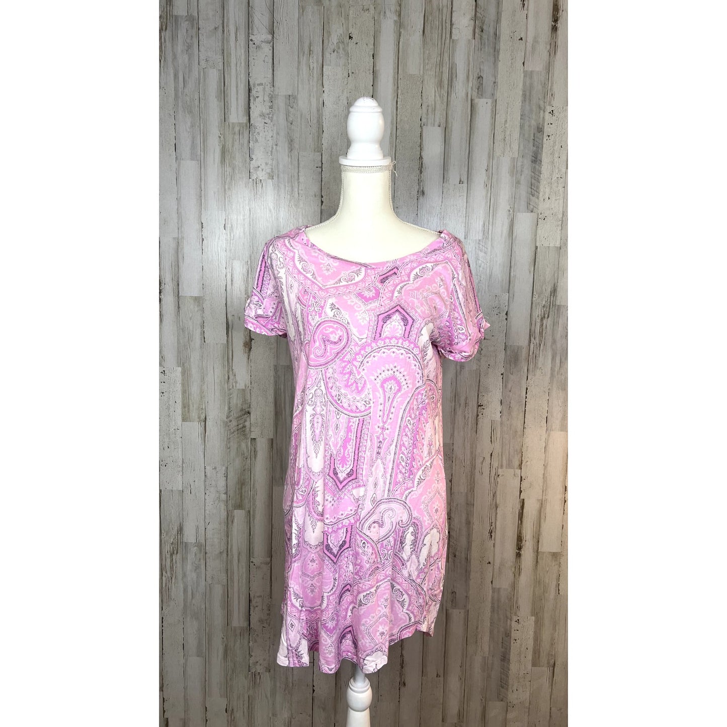 Lauren Ralph Lauren Women's Small Pink Paisley Short Sleeve Cotton Nightgown