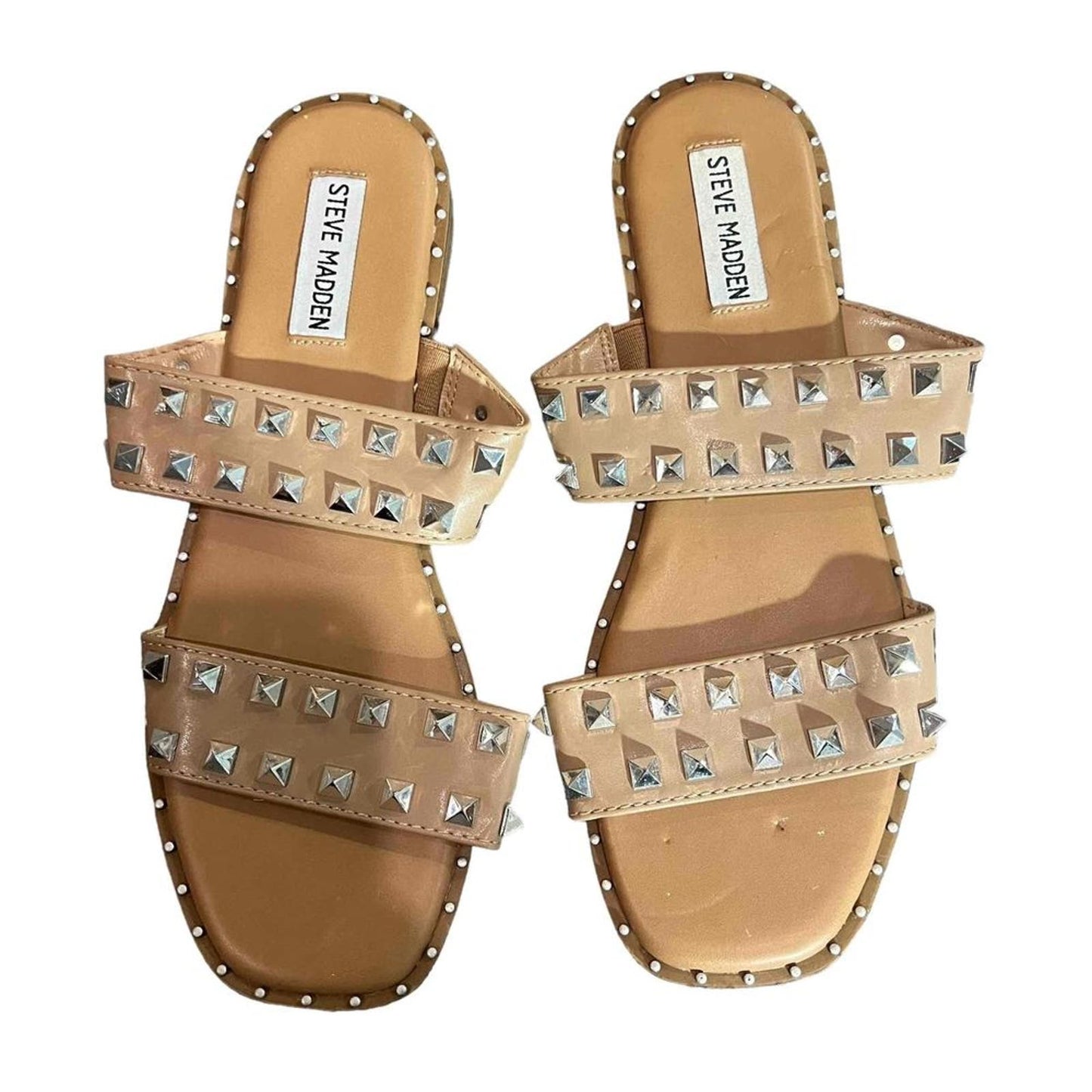 Steve Madden Skyler Tan/Beige Studded Design Slide Sandals Size US 9