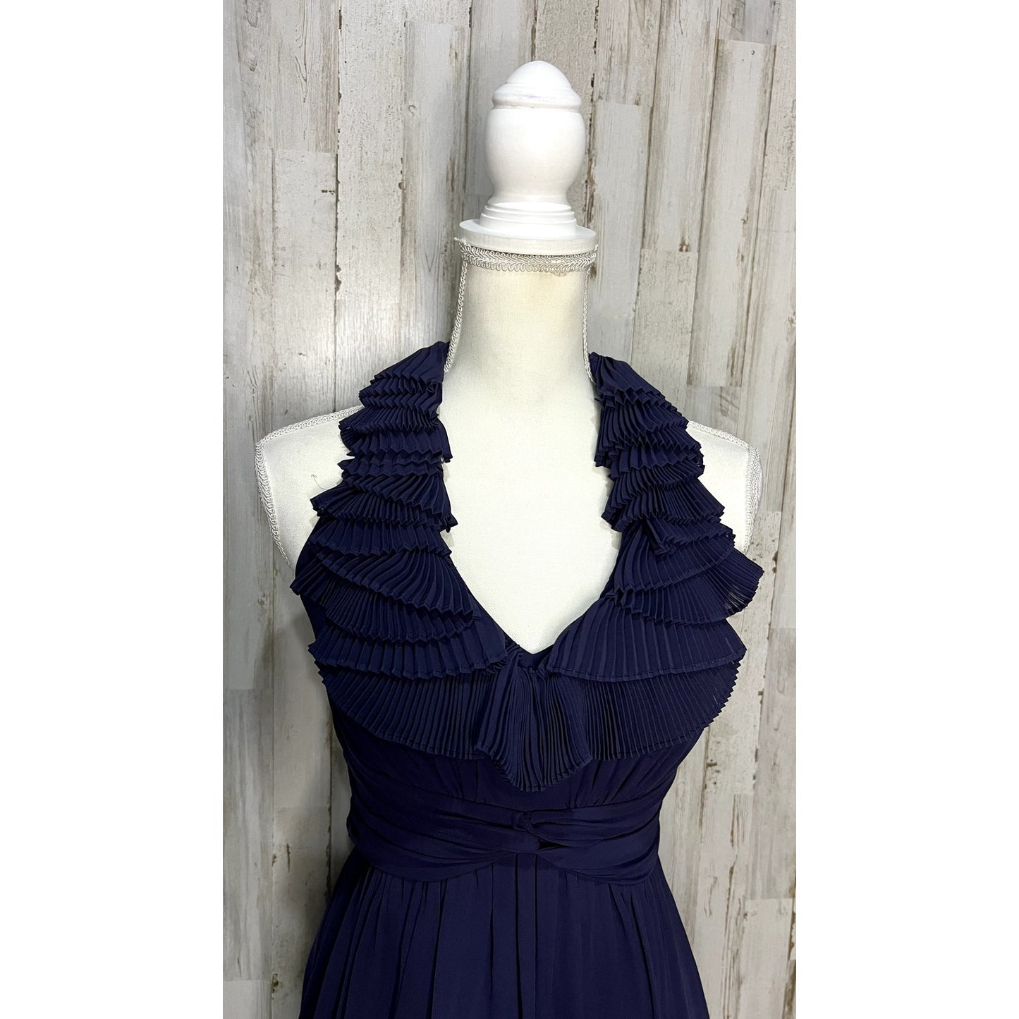 Max and Cleo Women's Halter Ruffle Midi Dress Blue Size 2 Party/Cocktail