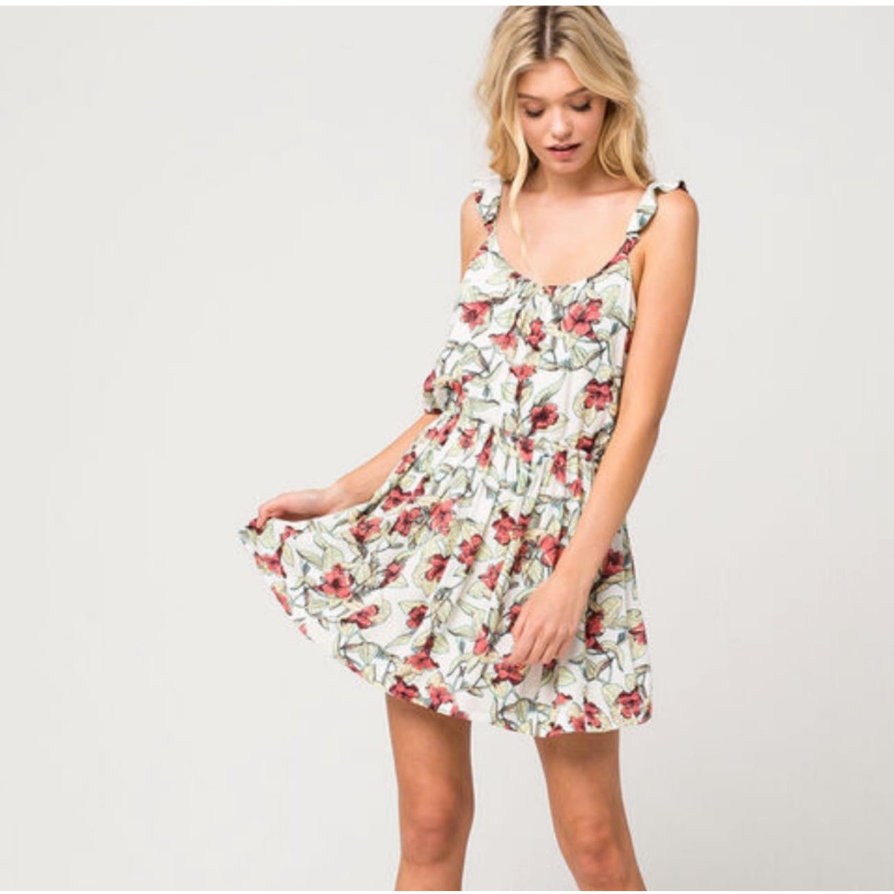 Free People Women's Dear You Floral Lilly Ruffle Strap Mini Dress Size Small