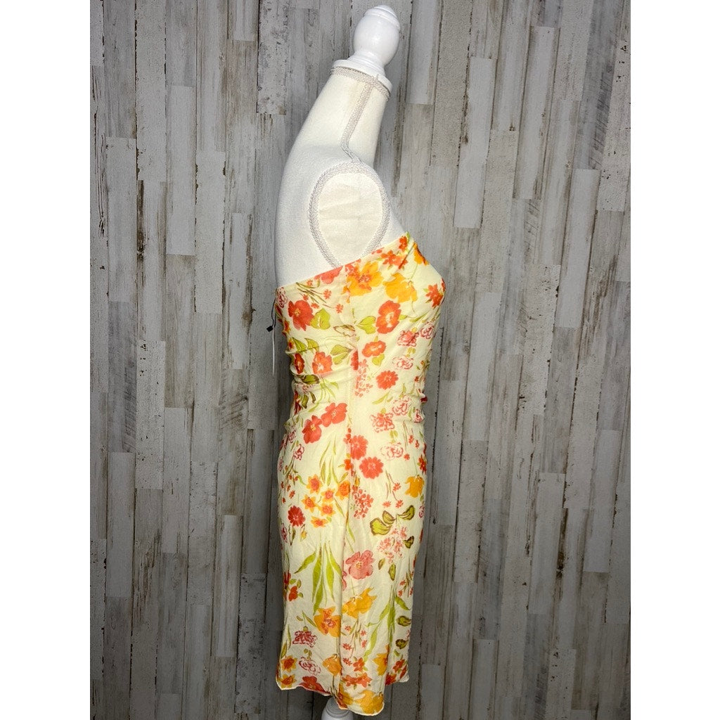 NWT Princess Polly Yellow Floral Strapless Bodycon Mini Dress Size 8