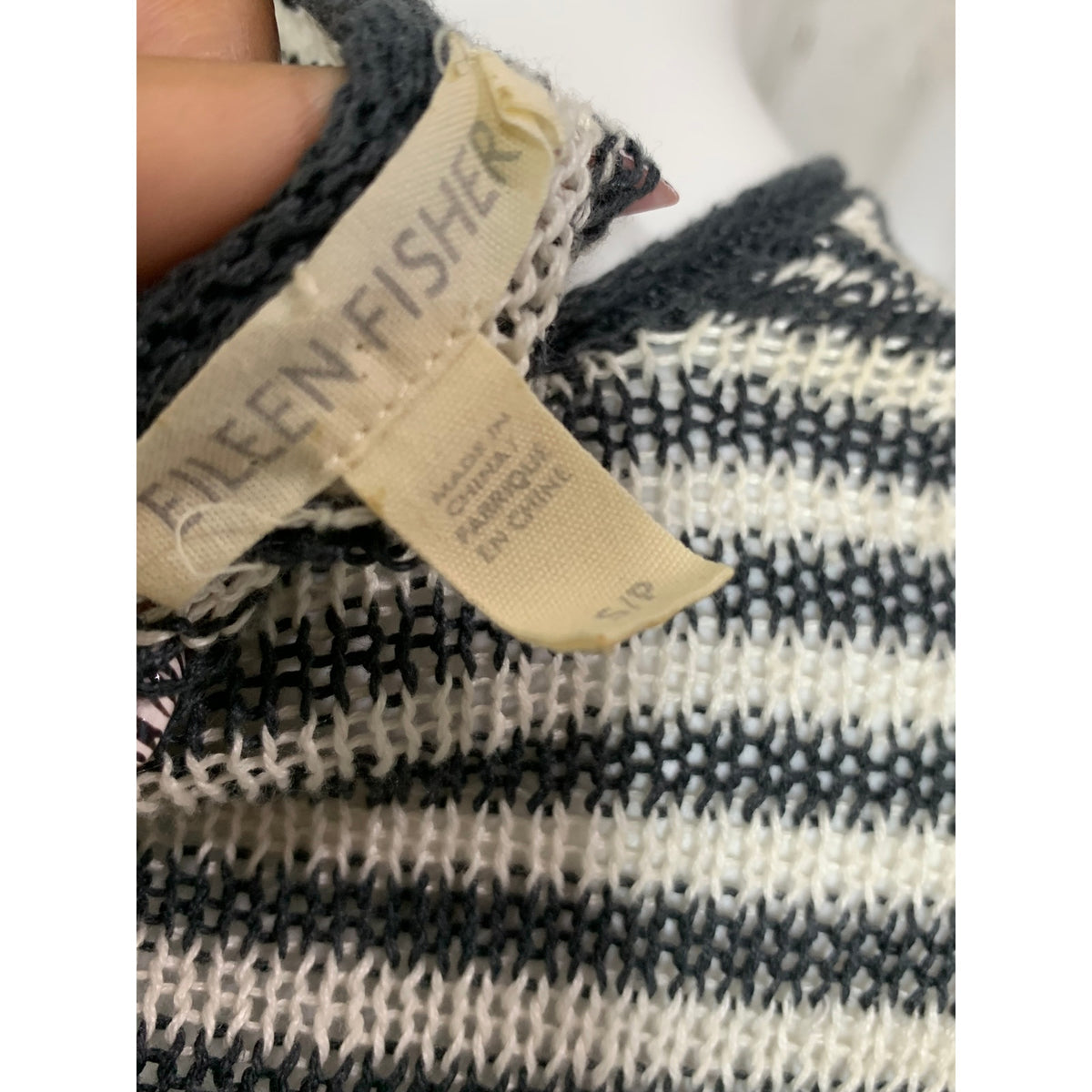 Eileen Fisher Dress Womens Small Black Ivory Striped Shift Knee Short