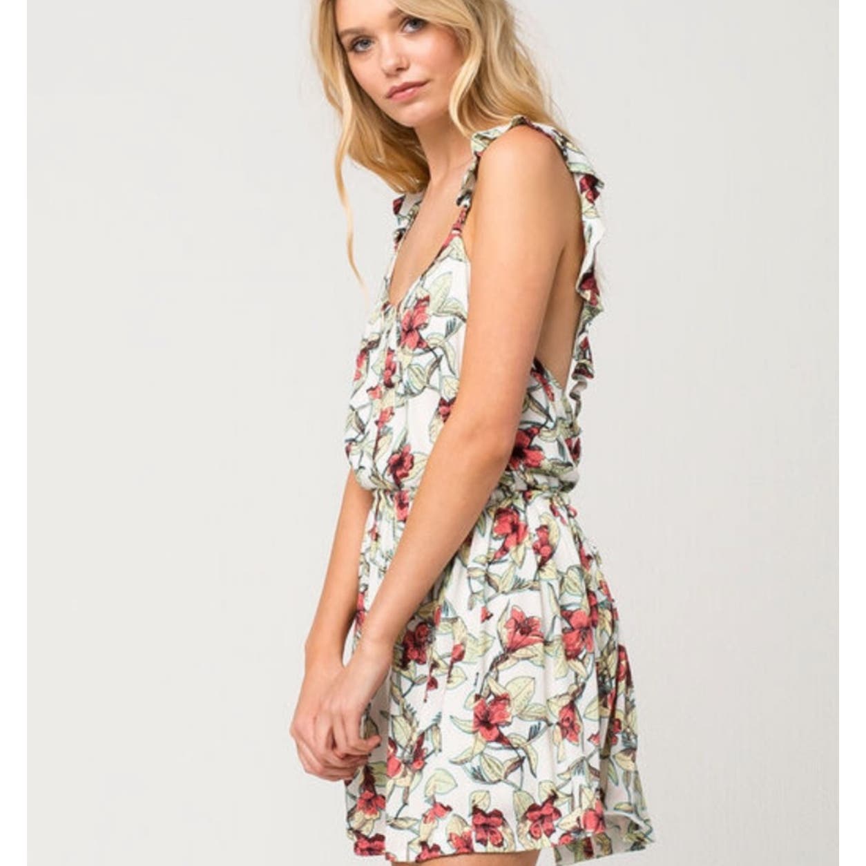 Free People Women's Dear You Floral Lilly Ruffle Strap Mini Dress Size Small