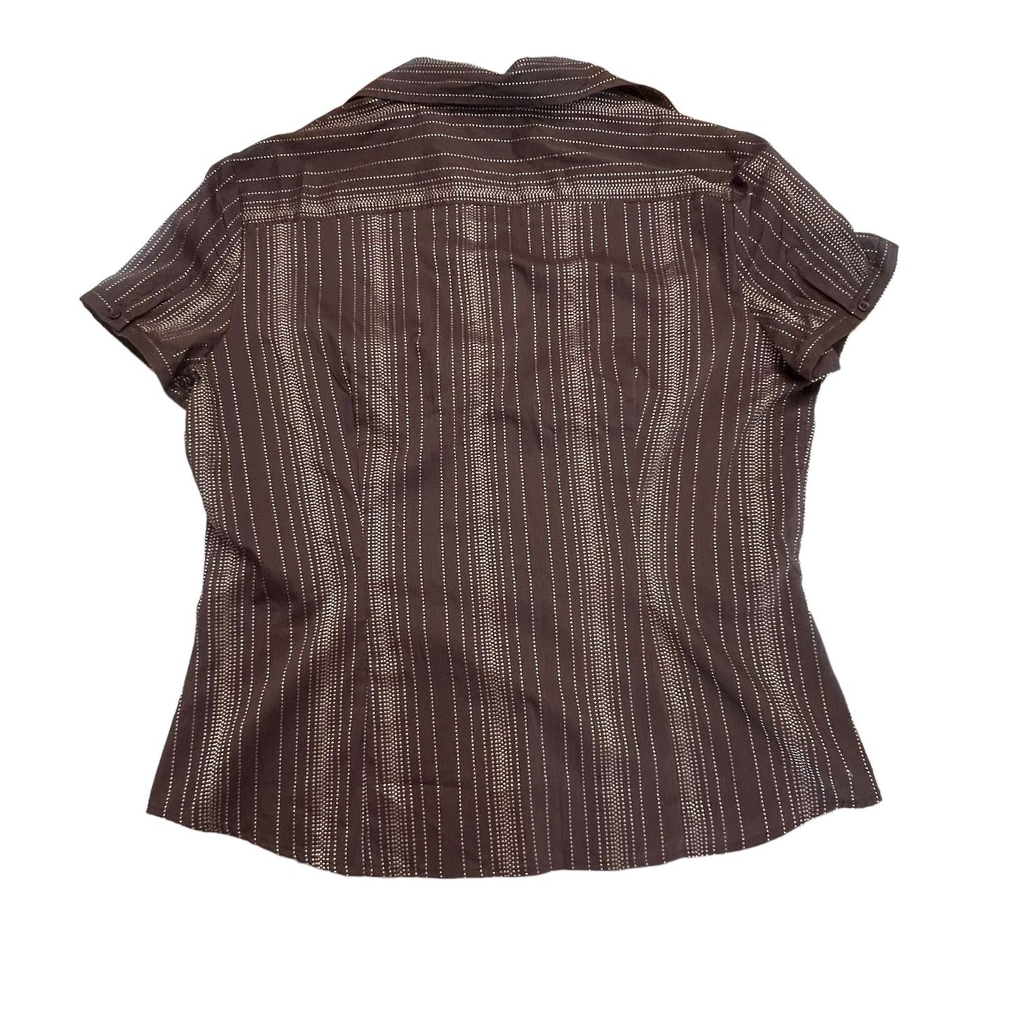 NWT New York & Company Women's XL Brown Pinstriped Button-Up Short Sleeve Shirt