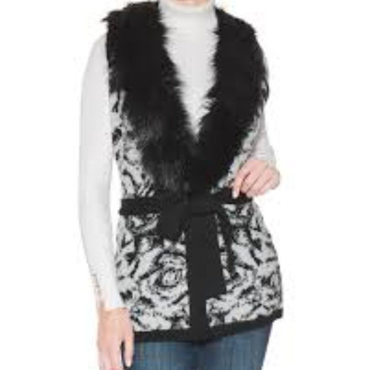 White House Black Market Shimmer Faux-Fur Sweater Vest Size Small