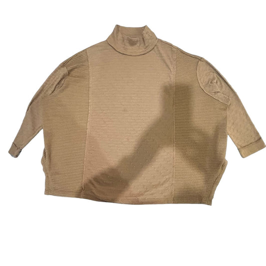 Miss Me Womens Medium Tan Embroidered & Ribbed Relaxed Fit Mock Neck Sweater Top