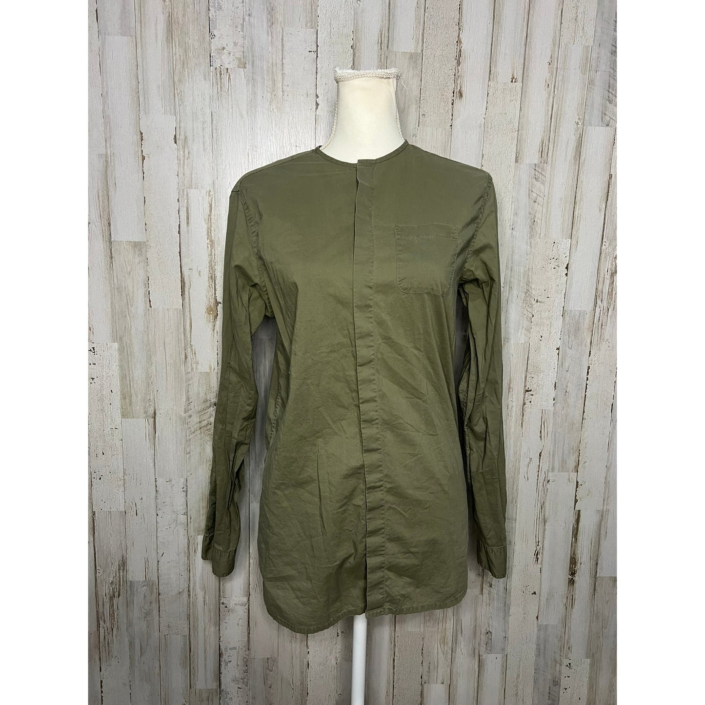 AllSaints Women's XS Slim Fit Button-Up Shirt Olive Green Long Sleeve