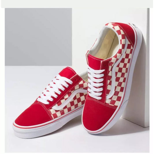 VANS Old Skool Primary Red/White Checkerboard Unisex Sneakers M6.0/W7.5