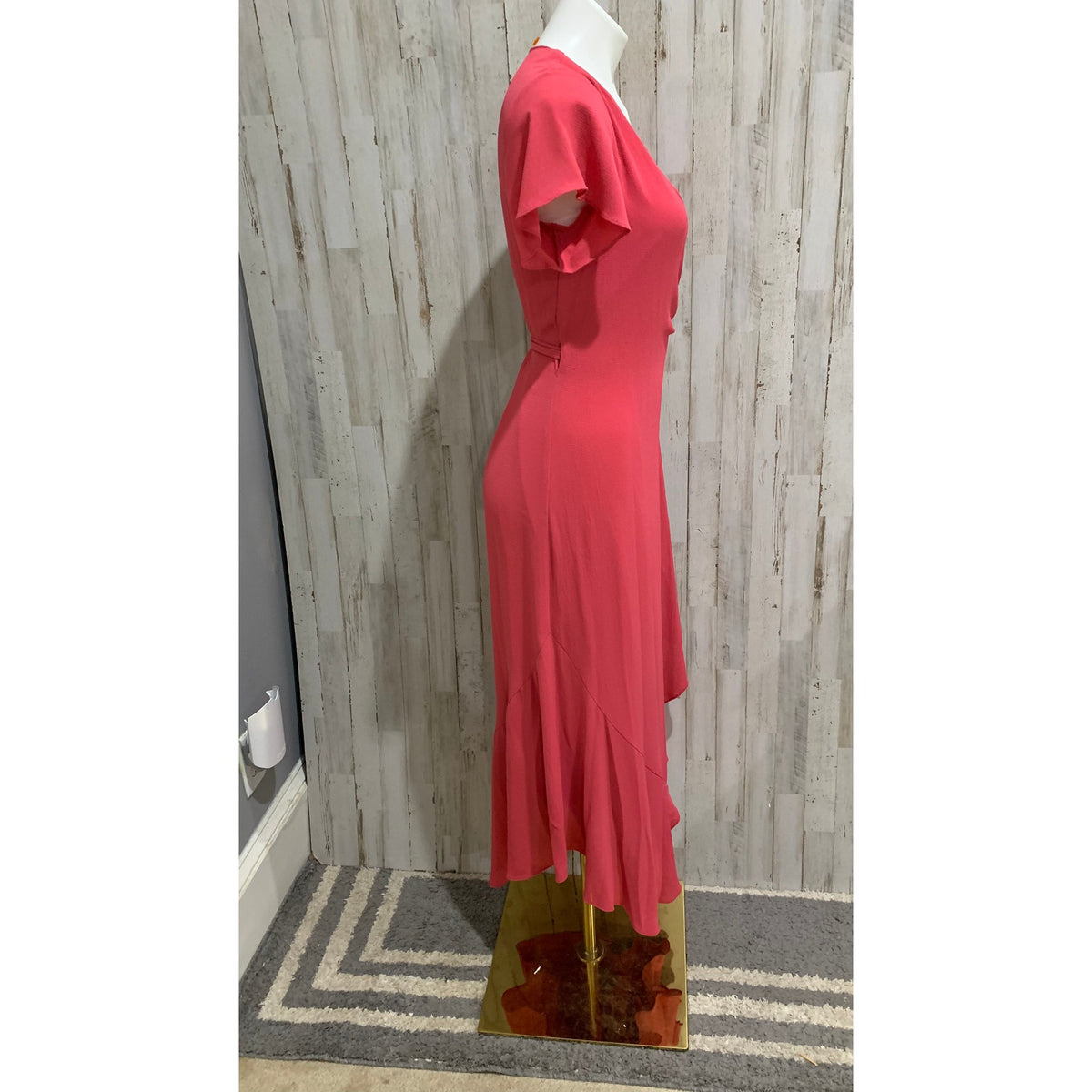 Halston Dress Womens Petite Small Pink Faux Wrap Maxi V-Neck
