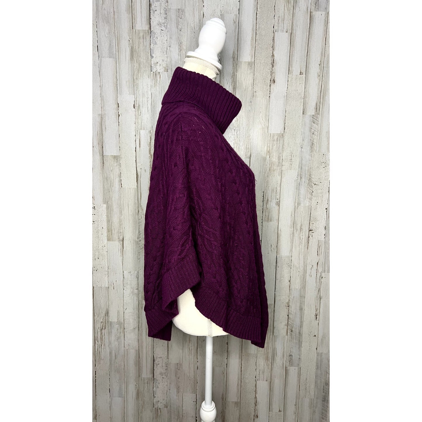 Talbots Women's Size XS Cable Knit Cowl Neck Cape Poncho Purple