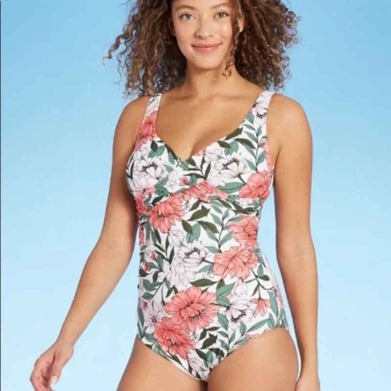 Kona Sol Women's Floral Twist-Front One-Piece Swimsuit Size Large