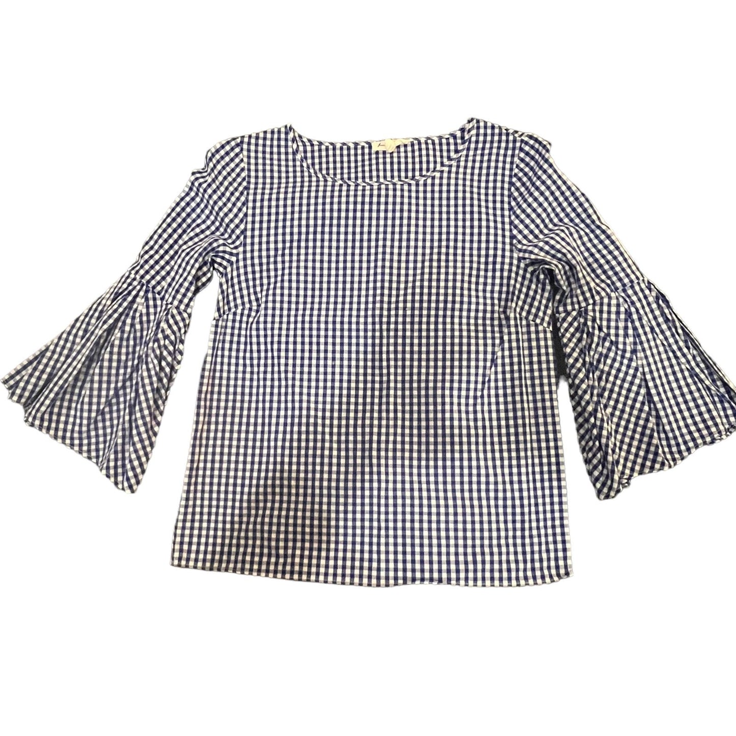 Jane & Delancey Blue Gingham Blouse XS Cotton Bell Sleeve Scoop Neck