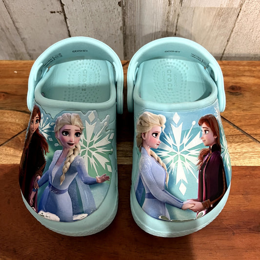 Disney Frozen II Girls' Crocs Sandals Size 8 Blue Elsa & Anna Design