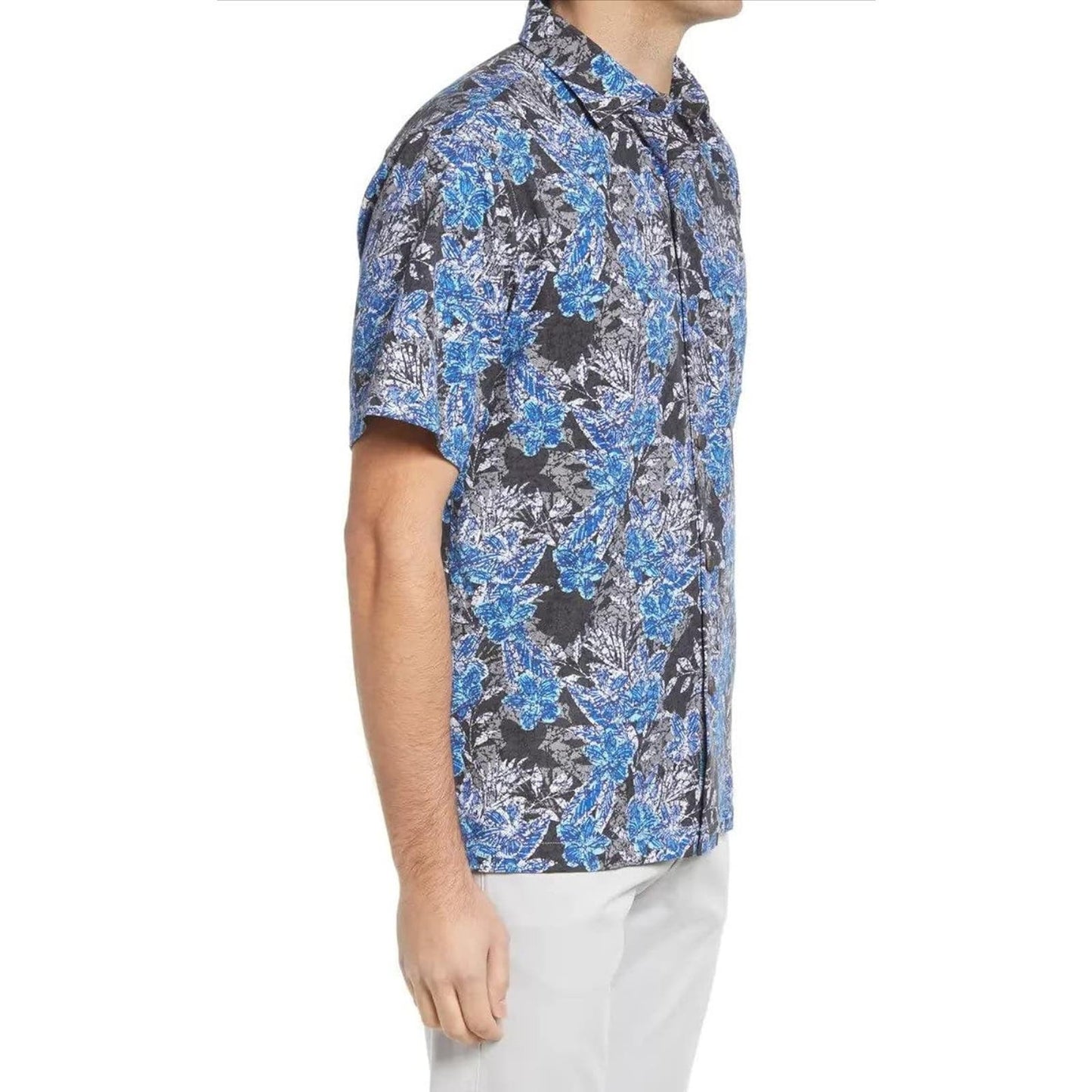 Tommy Bahama Men's After Hours Blooms Short Sleeve Black/Blue Camp Shirt - Men’s Small