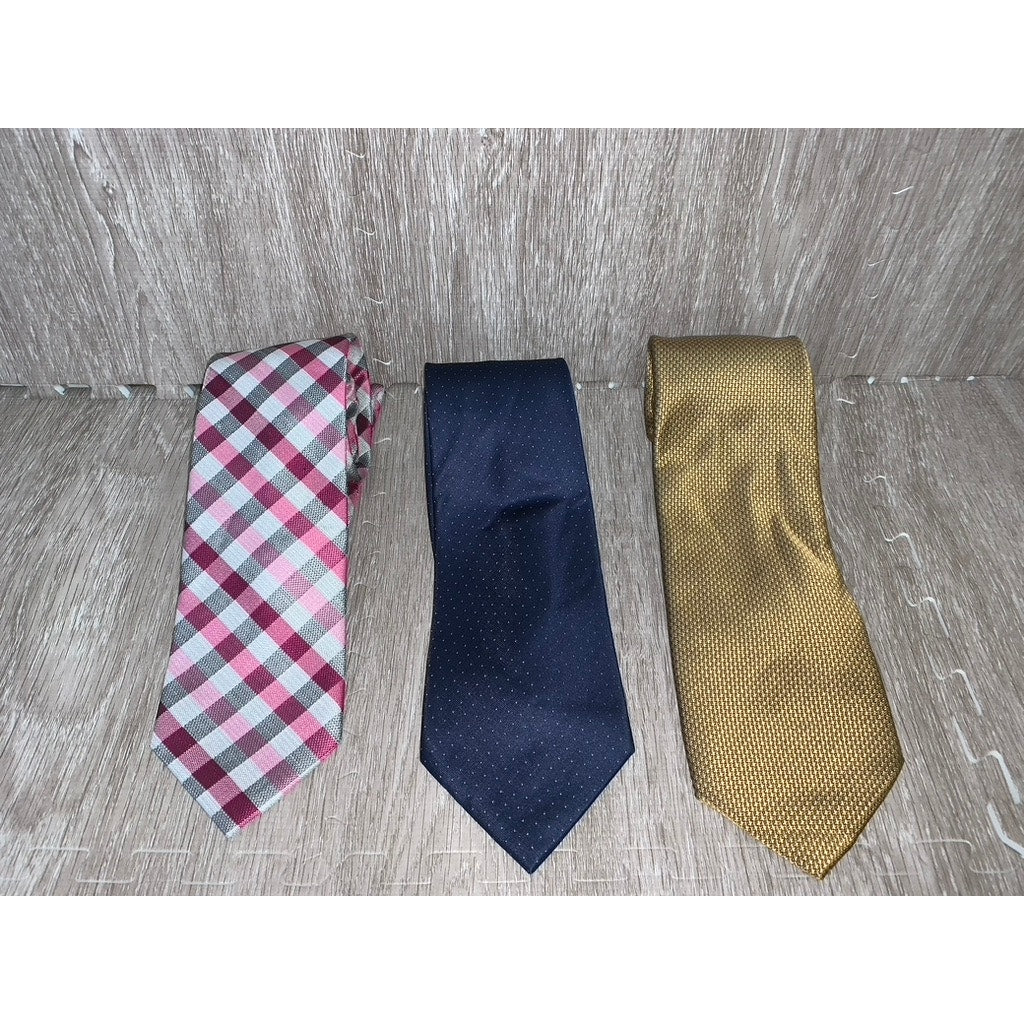 Set of 3 Men's J FERRAR GEORGE Multicolor Plaid & Check Necktie Set