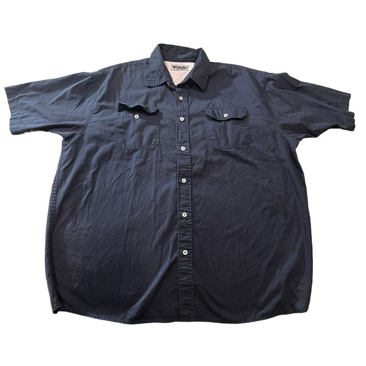 Wrangler Mens Button Up Shirt Short Sleeves Chest Pockets Navy Blue XL