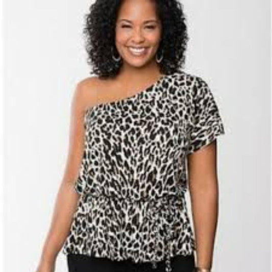 NWT Lane Bryant Leopard Print One Shoulder Top Size 18/20