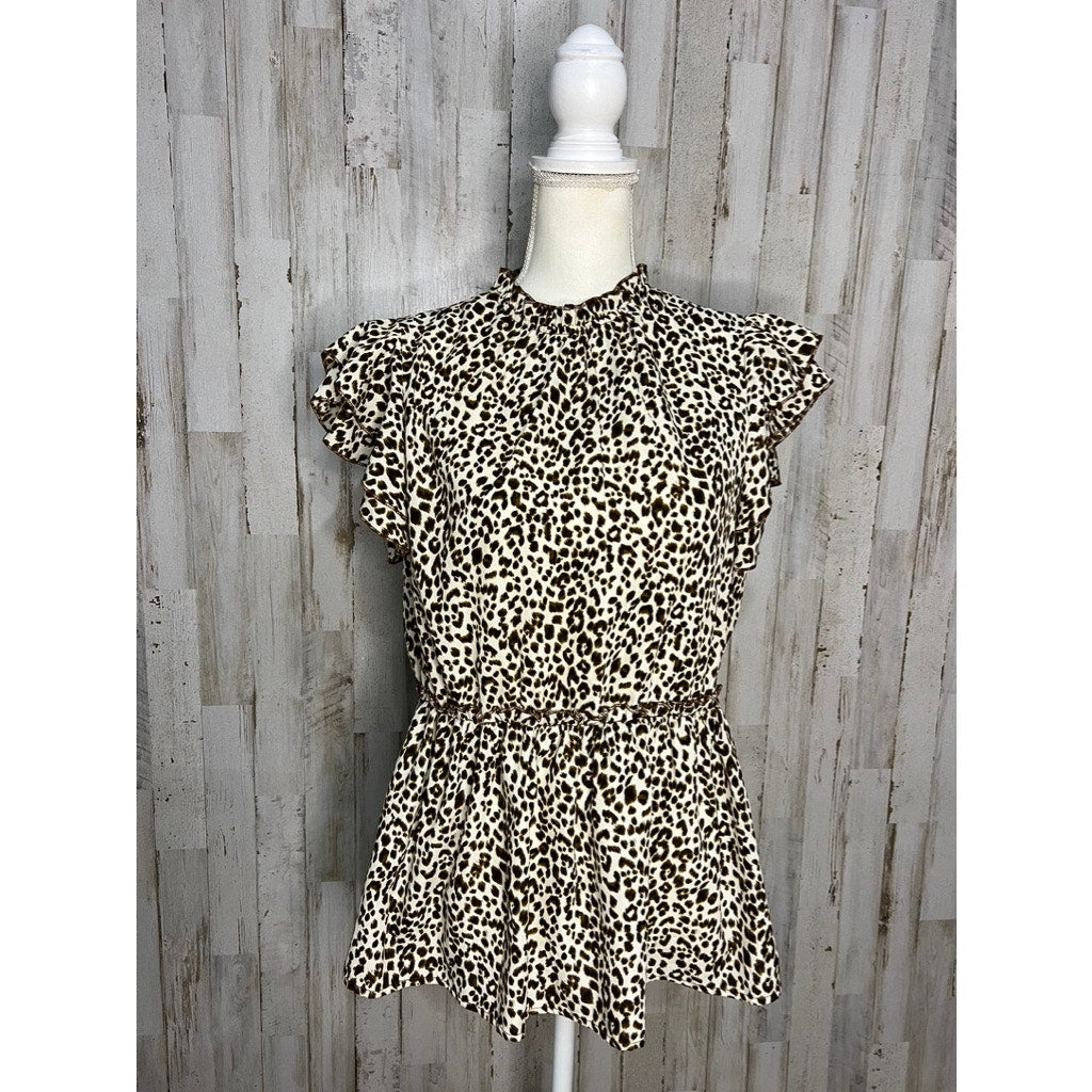 FSLapparel Women's Medium Cheetah Print Ruffle Sleeve Knee Length Dress