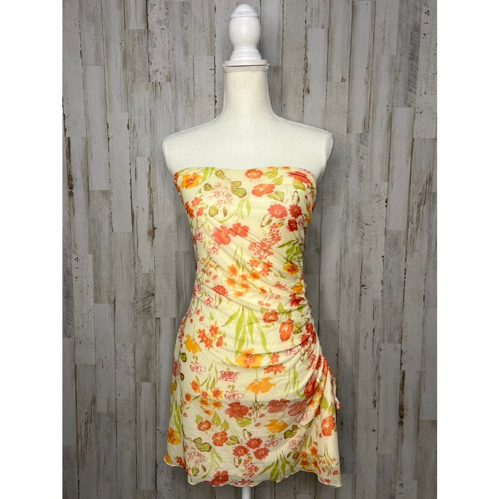 NWT Princess Polly Yellow Floral Strapless Bodycon Mini Dress Size 8