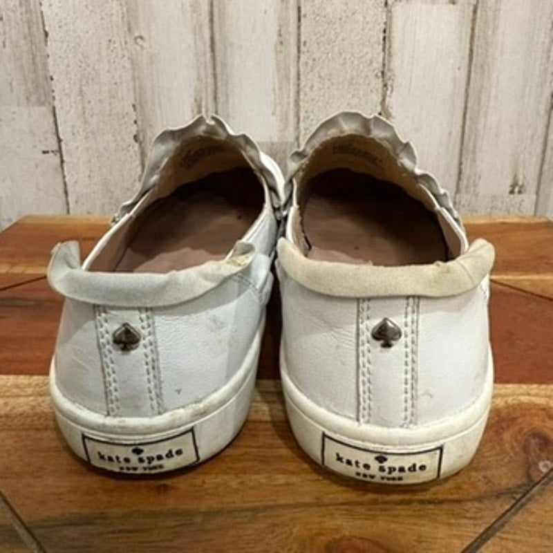 Kate Spade Women's Lillie White Ruffle Slip-On Sneakers Size 6.5 Casual Flats